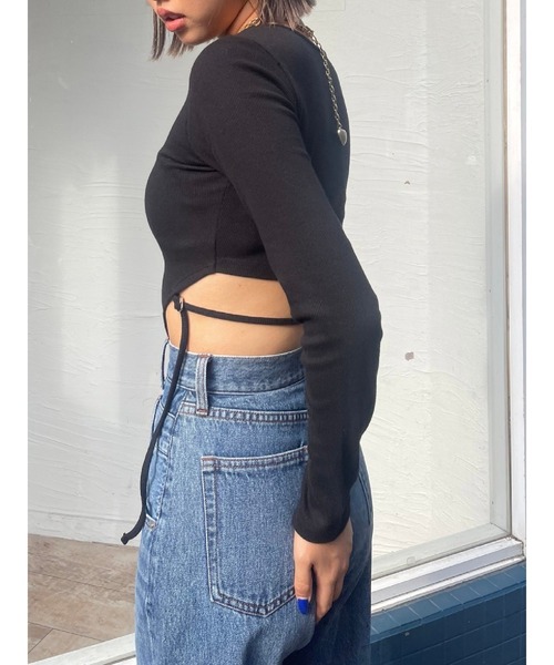 EVRIS（エヴリス）の「バックオープンストラップリブトップス（Tシャツ/カットソー・レディース・ブラック/グレー/ホワイト/モカ・FREE）」の21枚目の写真