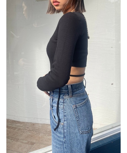 EVRIS（エヴリス）の「バックオープンストラップリブトップス（Tシャツ/カットソー・レディース・ブラック/グレー/ホワイト/モカ・FREE）」の20枚目の写真