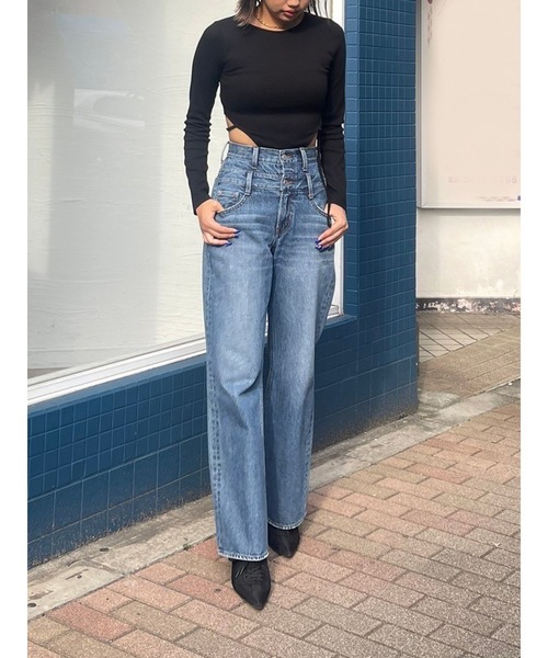 EVRIS（エヴリス）の「バックオープンストラップリブトップス（Tシャツ/カットソー・レディース・ブラック/グレー/ホワイト/モカ・FREE）」の14枚目の写真