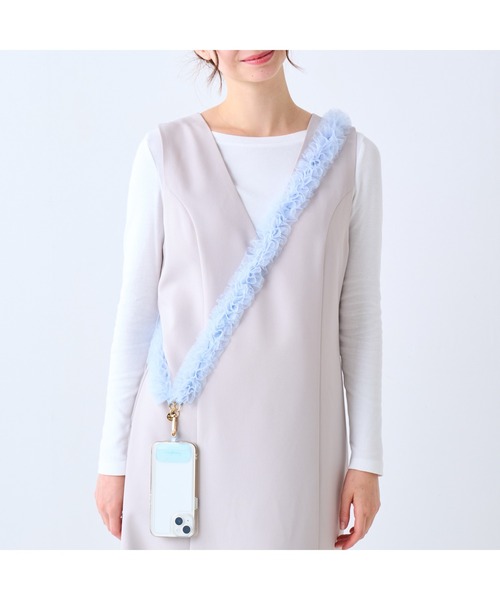 スマホショルダーストラップ チュール ブルー (ストラップシート付