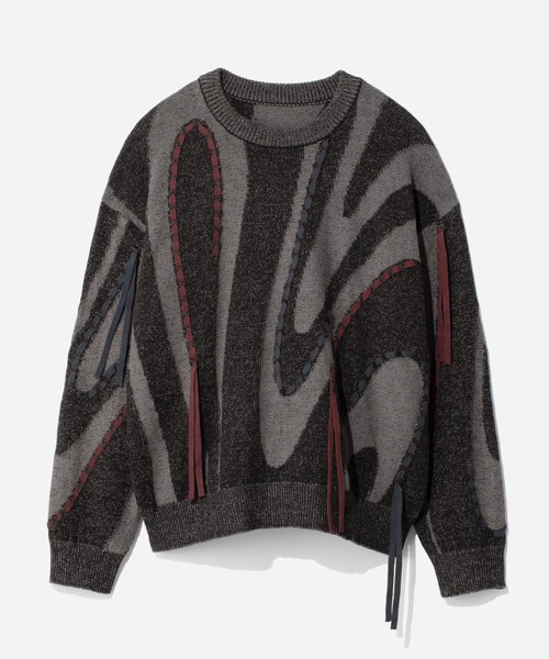 HARE（ハレ）の「マーブルステッチラインニットプルオーバー(HARE)（ニット/セーター・メンズ・ブラック/ブラウン・FREE）」の2枚目の写真