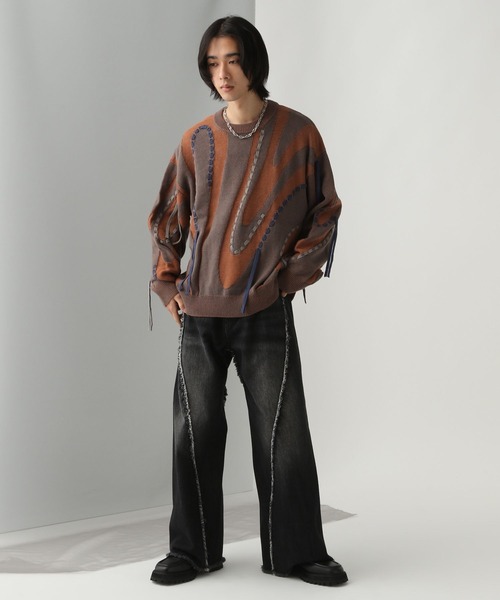 HARE（ハレ）の「マーブルステッチラインニットプルオーバー(HARE)（ニット/セーター・メンズ・ブラック/ブラウン・FREE）」の6枚目の写真