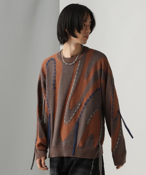 HARE（ハレ）の「マーブルステッチラインニットプルオーバー(HARE)（ニット/セーター・メンズ・ブラック/ブラウン・FREE）」の7枚目の写真