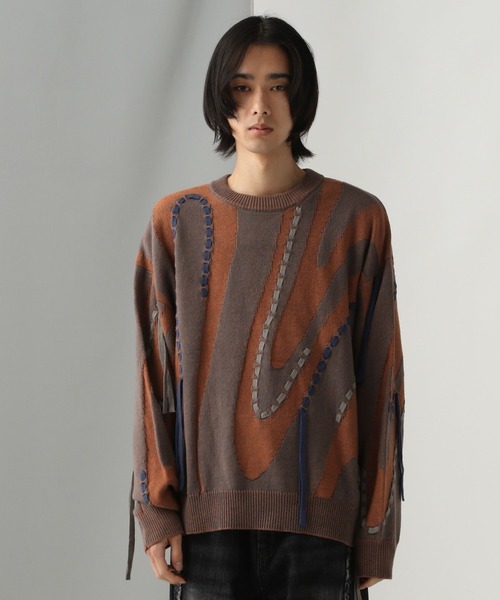 HARE（ハレ）の「マーブルステッチラインニットプルオーバー(HARE)（ニット/セーター・メンズ・ブラック/ブラウン・FREE）」の8枚目の写真