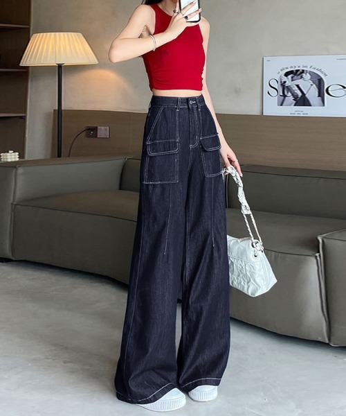 Doux Belle（ドゥーベル）の「ワイドフレアデニム（デニムパンツ・レディース・インディゴブルー・X-SMALL/SMALL/MEDIUM/LARGE）」の2枚目の写真