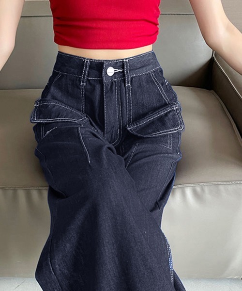 Doux Belle（ドゥーベル）の「ワイドフレアデニム（デニムパンツ・レディース・インディゴブルー・X-SMALL/SMALL/MEDIUM/LARGE）」の6枚目の写真