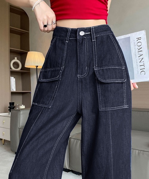Doux Belle（ドゥーベル）の「ワイドフレアデニム（デニムパンツ・レディース・インディゴブルー・X-SMALL/SMALL/MEDIUM/LARGE）」の7枚目の写真