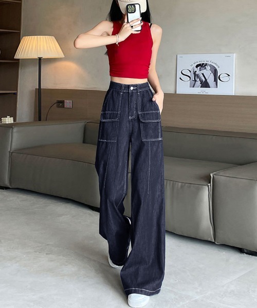 Doux Belle（ドゥーベル）の「ワイドフレアデニム（デニムパンツ・レディース・インディゴブルー・X-SMALL/SMALL/MEDIUM/LARGE）」の8枚目の写真
