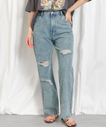 《ダメージカット×美脚ストレート》レディース デニムパンツ ダメージ加工 ジーンズ 春夏秋