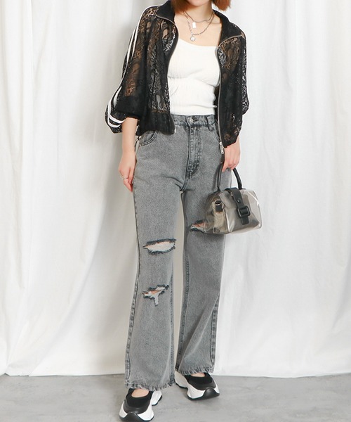 GORGE(ゴージ)の「《ダメージカット×美脚ストレート》レディース デニムパンツ ダメージ加工 ジーンズ 春夏秋(デニムパンツ・レディース・ブラック/ブルー・S/M)」の3枚目の写真