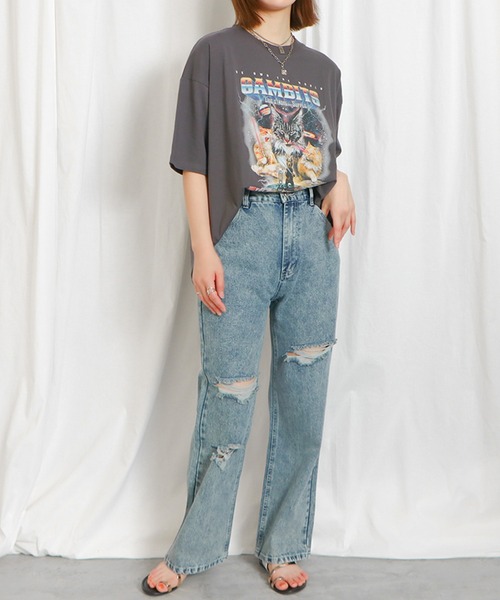 GORGE(ゴージ)の「《ダメージカット×美脚ストレート》レディース デニムパンツ ダメージ加工 ジーンズ 春夏秋(デニムパンツ・レディース・ブラック/ブルー・S/M)」の4枚目の写真