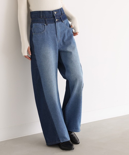 n'OrLABEL(ノアールレーベル)の「ダブルウエスト配色デニムパンツ(デニムパンツ・レディース・ブルー/ブラック・3L/L~LL/S~M)」の20枚目の写真