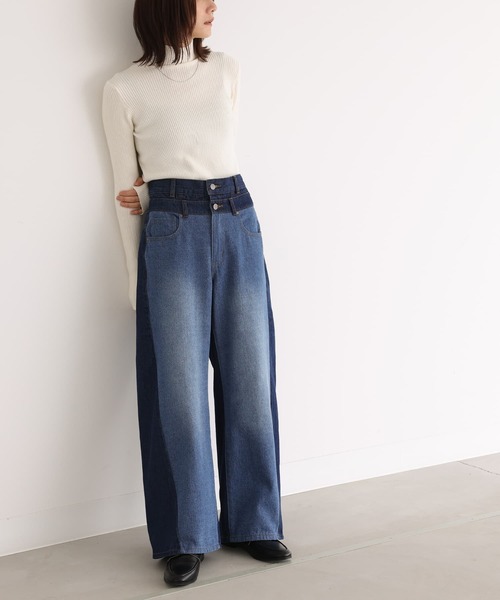 n'OrLABEL(ノアールレーベル)の「ダブルウエスト配色デニムパンツ(デニムパンツ・レディース・ブルー/ブラック・3L/L~LL/S~M)」の13枚目の写真
