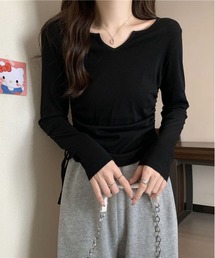 サイドリボン付き スクエアネックトップス