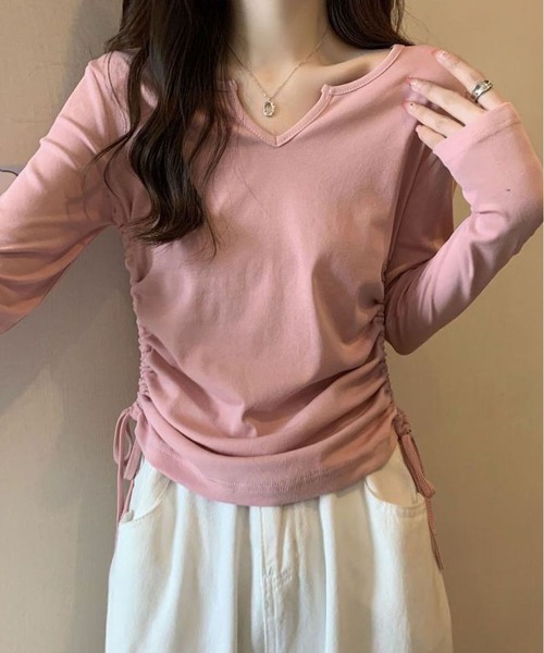 INASTUDIOS(イーナストゥディオス)の「サイドリボン付き スクエアネックトップス(Tシャツ/カットソー・レディース・ブラック/ホワイト/グレー/ピンク・MEDIUM/LARGE/X-LARGE/XX-LARGE)」の13枚目の写真