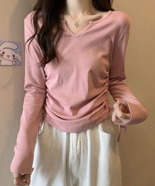 INASTUDIOS(イーナストゥディオス)の「サイドリボン付き スクエアネックトップス(Tシャツ/カットソー・レディース・ブラック/ホワイト/グレー/ピンク・MEDIUM/LARGE/X-LARGE/XX-LARGE)」の12枚目の写真