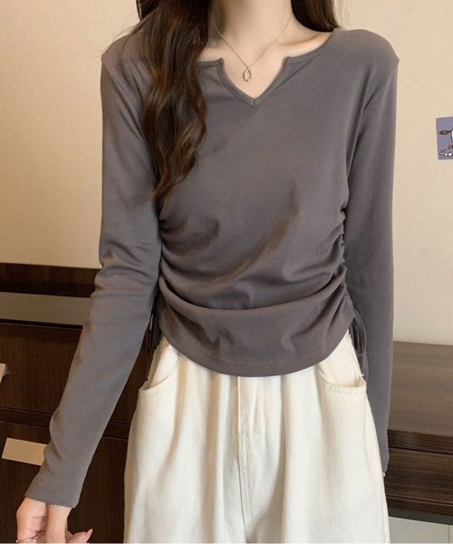 INASTUDIOS(イーナストゥディオス)の「サイドリボン付き スクエアネックトップス(Tシャツ/カットソー・レディース・ブラック/ホワイト/グレー/ピンク・MEDIUM/LARGE/X-LARGE/XX-LARGE)」の10枚目の写真