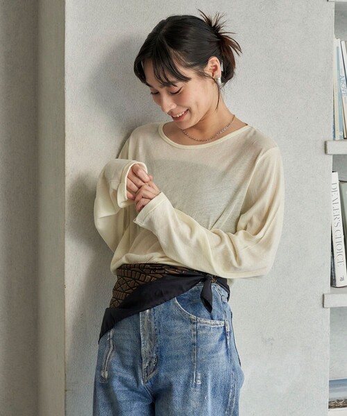 FREAK'S STORE(フリークスストア)の「FREAK’S STORE/フリークスストア The Yarn. ガーゼ天竺 バックオープンロングT(Tシャツ/カットソー・レディース・オレンジ/オフホワイト・フリ-)」の3枚目の写真