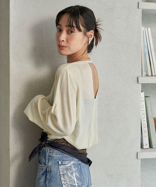 FREAK'S STORE(フリークスストア)の「FREAK’S STORE/フリークスストア The Yarn. ガーゼ天竺 バックオープンロングT(Tシャツ/カットソー・レディース・オレンジ/オフホワイト・フリ-)」の4枚目の写真