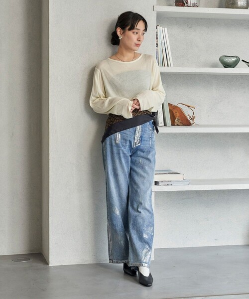 FREAK'S STORE(フリークスストア)の「FREAK’S STORE/フリークスストア The Yarn. ガーゼ天竺 バックオープンロングT(Tシャツ/カットソー・レディース・オレンジ/オフホワイト・フリ-)」の9枚目の写真