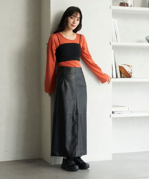 FREAK'S STORE(フリークスストア)の「FREAK’S STORE/フリークスストア The Yarn. ガーゼ天竺 バックオープンロングT(Tシャツ/カットソー・レディース・オレンジ/オフホワイト・フリ-)」の10枚目の写真