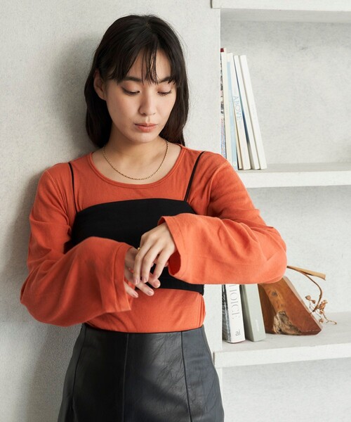 FREAK'S STORE(フリークスストア)の「FREAK’S STORE/フリークスストア The Yarn. ガーゼ天竺 バックオープンロングT(Tシャツ/カットソー・レディース・オレンジ/オフホワイト・フリ-)」の15枚目の写真