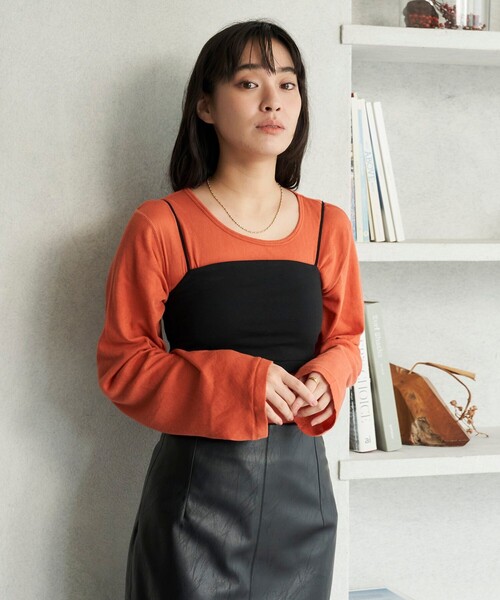 FREAK'S STORE(フリークスストア)の「FREAK’S STORE/フリークスストア The Yarn. ガーゼ天竺 バックオープンロングT(Tシャツ/カットソー・レディース・オレンジ/オフホワイト・フリ-)」の16枚目の写真