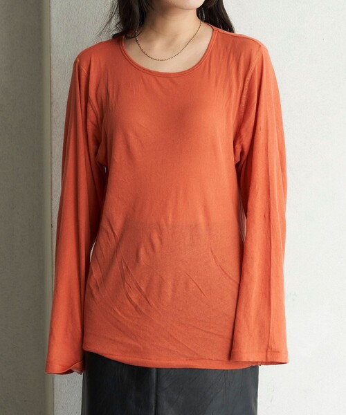 FREAK'S STORE(フリークスストア)の「FREAK’S STORE/フリークスストア The Yarn. ガーゼ天竺 バックオープンロングT(Tシャツ/カットソー・レディース・オレンジ/オフホワイト・フリ-)」の17枚目の写真