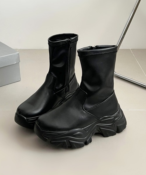 Shoes in Closet（シューズインクローゼット）の「厚底 スニーカーソール ストレッチ ブーツ 2456（ブーツ・レディース・ダークブラウン/ブラック・S/M/L/LL）」の13枚目の写真