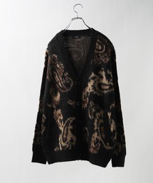 モヘアライク 総柄 ニットカーディガン / オーバーサイズ ニット カーデ / Mohaalike Allover Knit Cardigan
