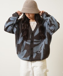 モヘアライク 総柄 ニットカーディガン / オーバーサイズ ニット カーデ / Mohaalike Allover Knit Cardigan