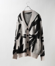 モヘアライク 総柄 ニットカーディガン / オーバーサイズ ニット カーデ / Mohaalike Allover Knit Cardigan