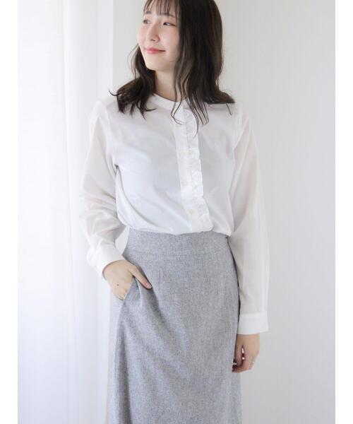 Te chichi TERRASSE（テチチテラス）の「バンドカラー前立てフリルブラウス（シャツ/ブラウス・レディース・オフホワイト/ネイビー/サックスブルー・F）」の10枚目の写真