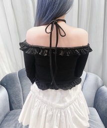 lilLilly オフショルフーディートップス staff】オーガンジーフリルオフショルトップス❤︎chisaki
