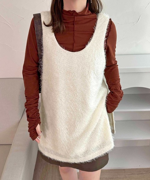 apres jour clair（アプレジュールクレア）の「【apres jour clair】ふわふわロングベスト【ZOZOTOWN限定アイテム】（タンクトップ・レディース・アイボリー/ブラック・フリー/X-LARGE）」の11枚目の写真
