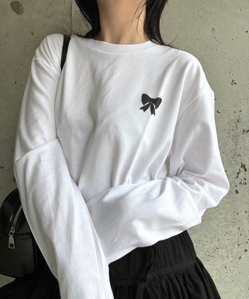 セール】ワンポイントリボンロングTシャツ（Tシャツ/カットソー