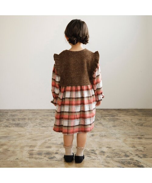 Seraph（セラフ）の「【リンク】シャギーチェックベストセットワンピース（ワンピース・キッズ・ブラウン/ネイビー・80/90/100/110/120/130/140）」の16枚目の写真