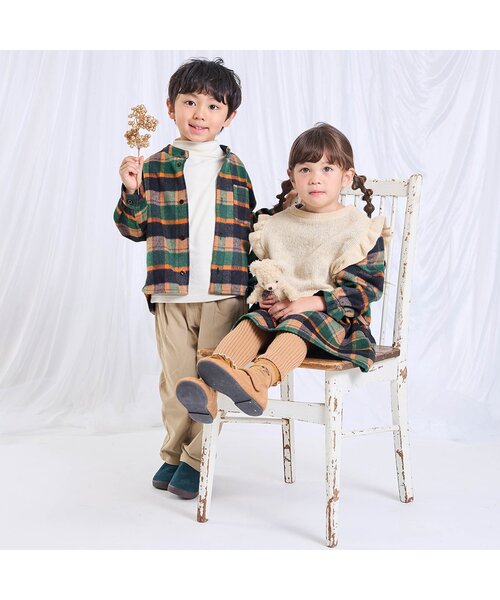Seraph（セラフ）の「【リンク】シャギーチェックベストセットワンピース（ワンピース・キッズ・ブラウン/ネイビー・80/90/100/110/120/130/140）」の15枚目の写真