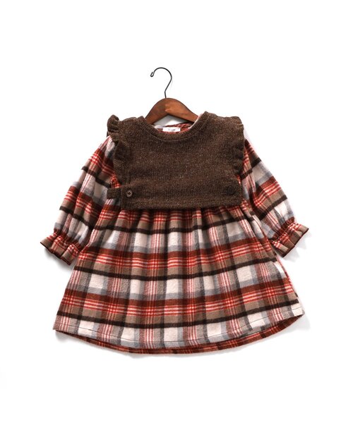Seraph（セラフ）の「【リンク】シャギーチェックベストセットワンピース（ワンピース・キッズ・ブラウン/ネイビー・80/90/100/110/120/130/140）」の14枚目の写真