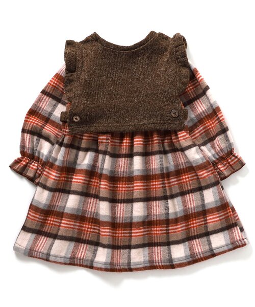 Seraph（セラフ）の「【リンク】シャギーチェックベストセットワンピース（ワンピース・キッズ・ブラウン/ネイビー・80/90/100/110/120/130/140）」の9枚目の写真