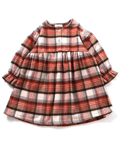 Seraph（セラフ）の「【リンク】シャギーチェックベストセットワンピース（ワンピース・キッズ・ブラウン/ネイビー・80/90/100/110/120/130/140）」の4枚目の写真