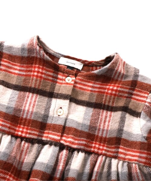 Seraph（セラフ）の「【リンク】シャギーチェックベストセットワンピース（ワンピース・キッズ・ブラウン/ネイビー・80/90/100/110/120/130/140）」の3枚目の写真