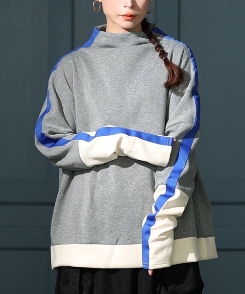 Sawa a la mode(サワアラモード)の「配色ライン裏起毛スウェットトップス(スウェット・レディース・グレー/イエロー・FREE)」の2枚目の写真