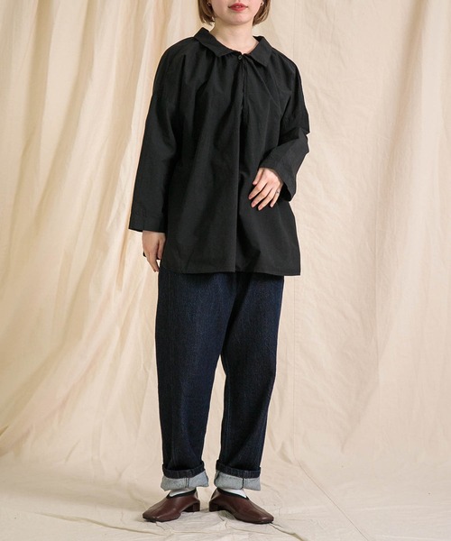 【SALE】prit(プリット) コットンリネンダンプ2WAYギャザースモック(81515)※セール商品の為、送料無料サービス対象外 prit コットンリネンダンプ2wayギャザースモック｜ナチュラル