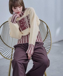 Fashion Letter | タートルネック ノルディック柄 クロップド丈ニットプルオーバー(ニット/セーター)