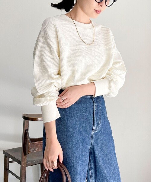 fredy emue（フレディエミュ）の「ブークレーリブプルオーバ（Tシャツ/カットソー・レディース・ライトグレー/オレンジ/オフホワイト/チャコールグレー・38）」の2枚目の写真