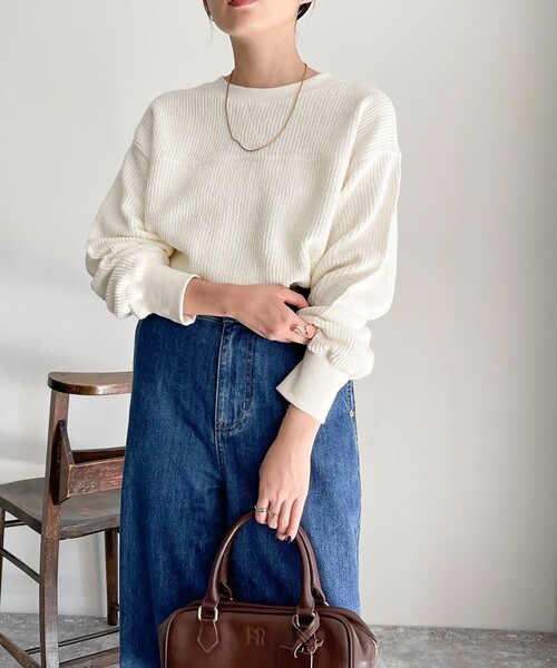 fredy emue（フレディエミュ）の「ブークレーリブプルオーバ（Tシャツ/カットソー・レディース・ライトグレー/オレンジ/オフホワイト/チャコールグレー・38）」の11枚目の写真