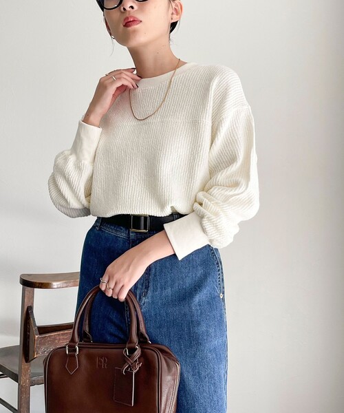 fredy emue（フレディエミュ）の「ブークレーリブプルオーバ（Tシャツ/カットソー・レディース・ライトグレー/オレンジ/オフホワイト/チャコールグレー・38）」の13枚目の写真