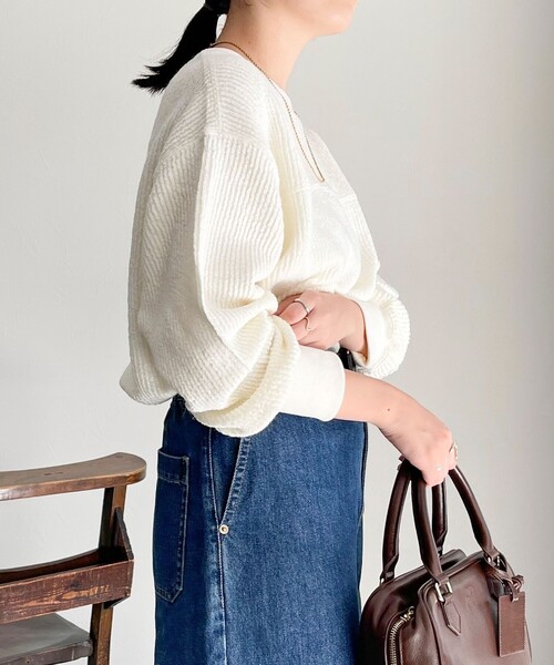 fredy emue（フレディエミュ）の「ブークレーリブプルオーバ（Tシャツ/カットソー・レディース・ライトグレー/オレンジ/オフホワイト/チャコールグレー・38）」の5枚目の写真