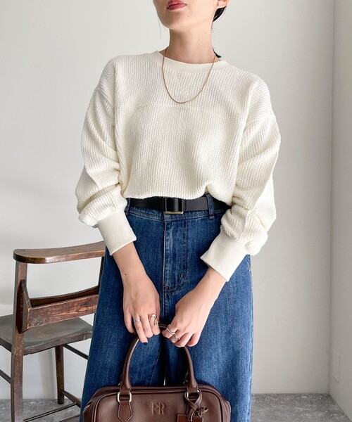 fredy emue（フレディエミュ）の「ブークレーリブプルオーバ（Tシャツ/カットソー・レディース・ライトグレー/オレンジ/オフホワイト/チャコールグレー・38）」の7枚目の写真